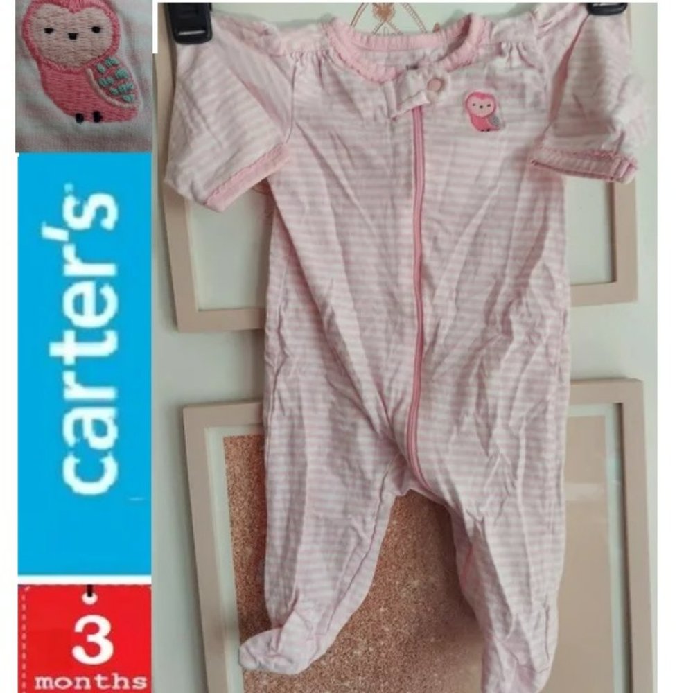 🎁 10/$25- Carter's pink and white sleeper, 3 months, owl